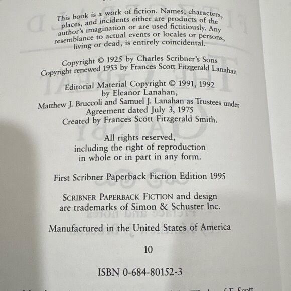 The Great Gatsby by F. Scott Fitzgerald 1995 Trade Paperback Book Very Good - Picture 6 of 6